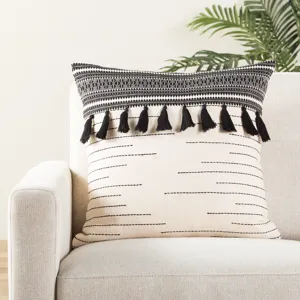 Mercado Palace Tribal Black/ Ivory Down Throw Pillow 22 inch