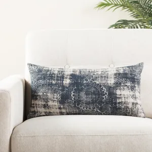 Mercado Holi Damask Indigo/ Gray Down Throw Pillow 12X24 inch