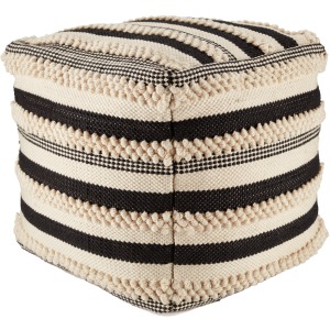 Mandolin Meknes Indoor/ Outdoor Striped Black/ Cream Cube Pouf