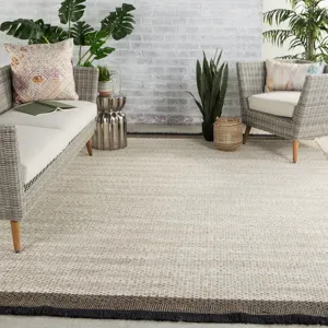 Mosaic Saanvi Natural Border White/ Black Area Rug (2'X3')