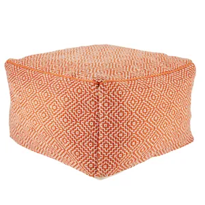 Merida Loranca Indoor/ Outdoor Trellis Orange/ White Cuboid Pouf