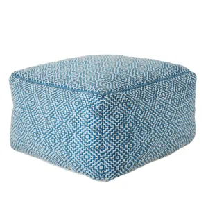 Merida Loranca Indoor/ Outdoor Trellis Blue/ White Cuboid Pouf