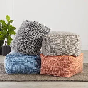 Merida Frenir Indoor/ Outdoor Chevron Taupe/ White Cuboid Pouf