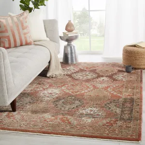 Myriad Vibe by  Lia Medallion Rust/ Pink Area Rug (7'10"X11'1")
