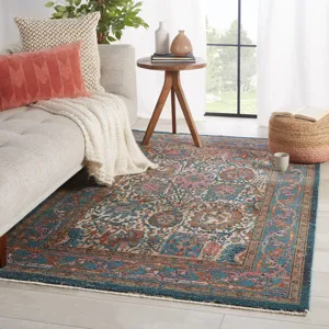 Myriad Vibe by  Romilly Oriental Teal/ Rust Area Rug (5'X7'6")