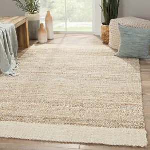 Naturals Tobago Mallow Natural Bordered White/ Tan Area Rug (8'X10')