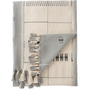 Nagaland Throw Sekrenyi Hand-Loomed Tribal Cream/ Gray Throw