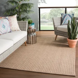 Nirvana Premium Iver Indoor/ Outdoor Solid Tan Area Rug (4'X6')