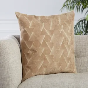 Nouveau Jacques Geometric Beige/ Silver Down Throw Pillow 22 inch