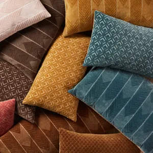 Nouveau Bourdelle Chevron Blue Poly Lumbar Pillow