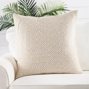 Peykan Estes White/ Beige Geometric Poly Throw Pillow 22 inch