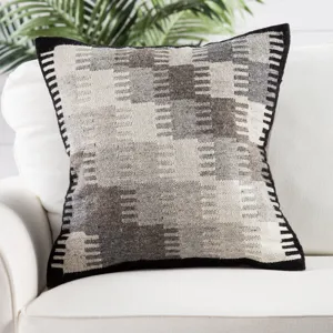 Peykan Terzan Gray/ Black Geometric Poly Throw Pillow 20 inch