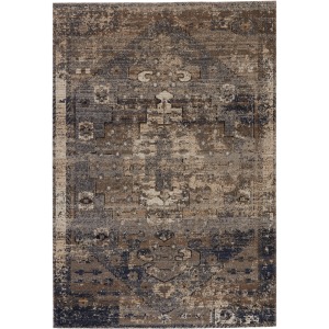 Polaris Belfast Indoor/ Outdoor Medallion Taupe/ Dark Blue Runner Rug
