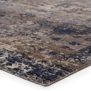 Polaris Belfast Indoor/ Outdoor Medallion Taupe/ Dark Blue Runner Rug (2'8"X10')