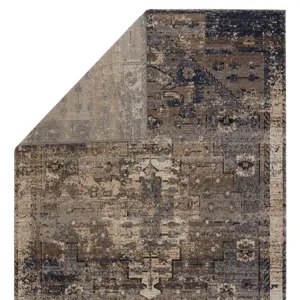 Polaris Belfast Indoor/ Outdoor Medallion Taupe/ Dark Blue Runner Rug (2'8"X10')