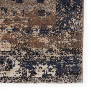 Polaris Belfast Indoor/ Outdoor Medallion Taupe/ Dark Blue Runner Rug (2'8"X10')