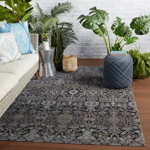 Polaris Bodega Indoor/ Outdoor Trellis Dark Blue/ Taupe Area Rug (4'X6')