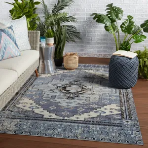Polaris Cicero Indoor/ Outdoor Medallion Blue/ Gray Area Rug (4'X6')