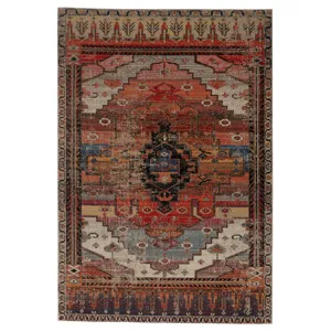 Polaris Cicero Indoor/ Outdoor Medallion Multicolor/ Orange Area Rug (7'6"X9'6")