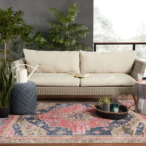 Polaris Cicero Indoor/ Outdoor Medallion Pink/ Blue Area Rug (7'6"X9'6")