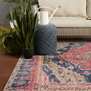 Polaris Cicero Indoor/ Outdoor Medallion Pink/ Blue Area Rug (7'6"X9'6")