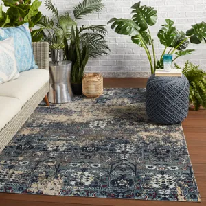 Polaris Genesee Indoor/ Outdoor Trellis Blue/ Beige Runner Rug (2'6"X8')