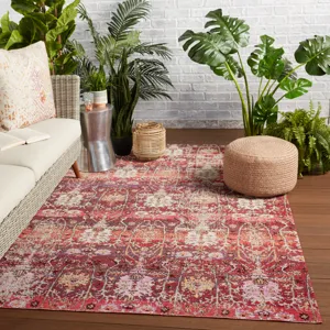 Polaris Genesee Indoor/ Outdoor Trellis Red/ Beige Area Rug (7'6"X9'6")