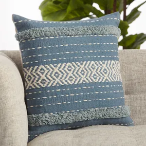 Parable Vibe by  Palmyra Blue/ White Tribal Down Throw Pillow 20 inch