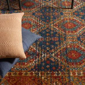Prisma Vibe By  Quillen Medallion Blue/ Red Area Rug (5'X7'6")