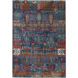 Prisma Vibe By  Miron Trellis Blue/ Red Area Rug