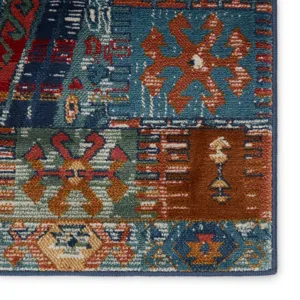 Prisma Vibe By  Miron Trellis Blue/ Red Area Rug (5'X7'6")