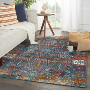 Prisma Vibe By  Miron Trellis Blue/ Red Area Rug (5'X7'6")