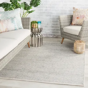 Pasadena Lamanda Indoor/ Outdoor Solid Light Gray/ Ivory Area Rug (9'X12')