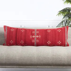 Puebla Katara Tribal Red/ Gray Down Lumbar Pillow