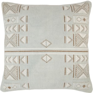 Puebla Elina Tribal Light Blue/ Brown Down Throw Pillow 24 inch
