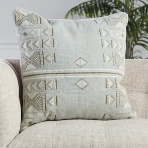 Puebla Elina Tribal Light Blue/ Brown Down Throw Pillow 24 inch
