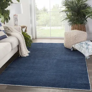 Rebecca Limon Indoor/ Outdoor Solid Blue/ White Area Rug (5'X8')