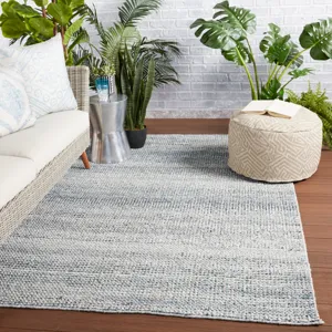Rebecca Crispin Indoor/ Outdoor Solid Blue/ White Area Rug (9'X12')