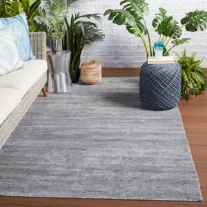 Rebecca Limon Indoor/ Outdoor Solid Gray/ Blue Area Rug (2'X3')