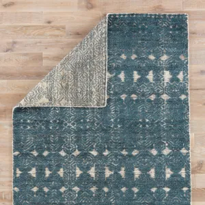 Reign Abelle Hand-Knotted Medallion Teal/ White Area Rug (12'X15')