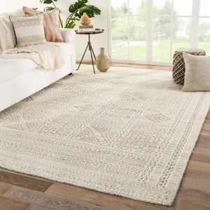 Reign Jadene Hand-Knotted Geometric White/ Light Gray Area Rug (9'X13')