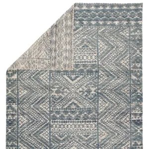 Reign Prentice Hand-Knotted Geometric Blue/ Ivory Area Rug (5'X8')