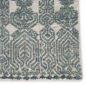 Reign Abelle Hand-Knotted Medallion Teal/ Light Gray Area Rug (9'X13')