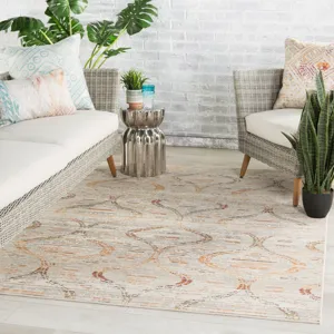 Rhythmik by Nikki Chu Nikki Chu by  Jive Indoor/ Outdoor Trellis Gray/ Orange Area Rug (4'X5'8")