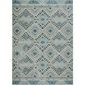 Rhythmik by Nikki Chu Nikki Chu by  Sax Indoor/ Outdoor Tribal Blue/ White Area Rug (4'X5'8