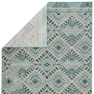Rhythmik by Nikki Chu Nikki Chu by  Sax Indoor/ Outdoor Tribal Blue/ White Area Rug (4'X5'8")