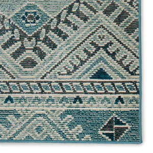Rhythmik by Nikki Chu Nikki Chu by  Sax Indoor/ Outdoor Tribal Blue/ White Area Rug (4'X5'8")