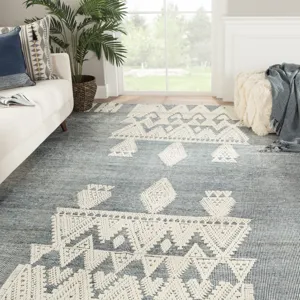 Rize Torsby Hand-Knotted Tribal Blue/ Ivory Area Rug (8'X10')