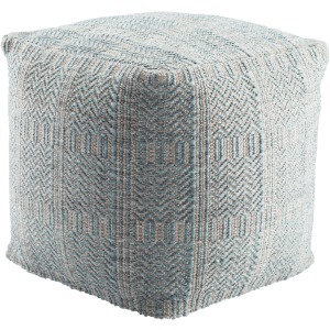 Roanoke Destrie Indoor/ Outdoor Tribal Light Blue/ Light Gray Cube Pouf