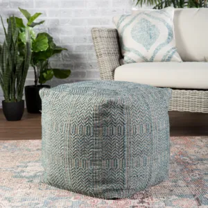 Roanoke Destrie Indoor/ Outdoor Tribal Light Blue/ Light Gray Cube Pouf